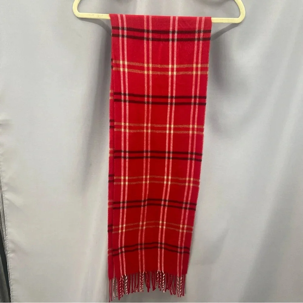 NWT Red Tartan Plaid Acrylic Scarf with Fringe Made in Italy